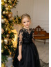 Black Lace Tulle Wedding Party Flower Girl Dress With Train